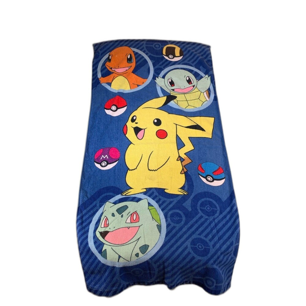 Vintage Pokemon beach towel 25x47 poke balls Pikachu charmander
